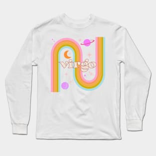 virgo 70s Rainbow with planets Long Sleeve T-Shirt